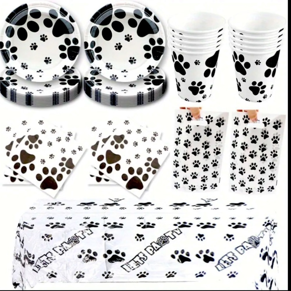 {NEW} Dog Paw Prints Theme Party Supply Set
